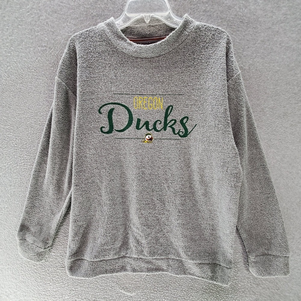 Oregon Ducks Men Sweater Large Gray Fleece Comfy‎ Terry Pressbox Long Sleeve